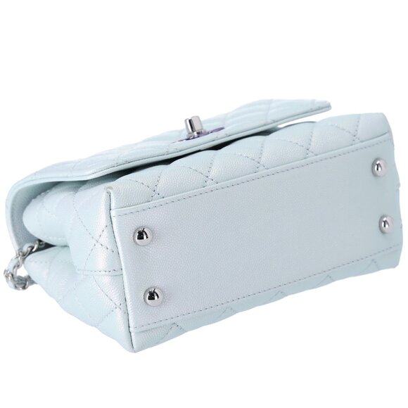 Chanel Coco Handle Bag Quilted Caviar Extra Mini Iridescent Blue Rainbow HW - Picture 11 of 17